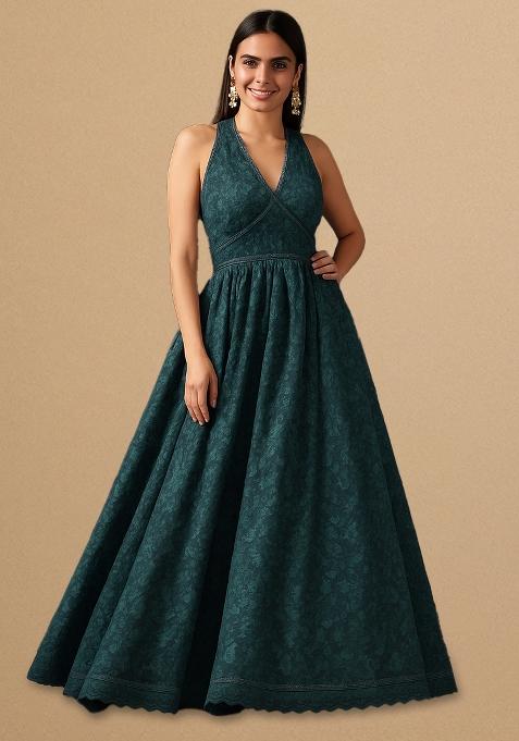 Dark Blue Net Embroidered Fusion Set