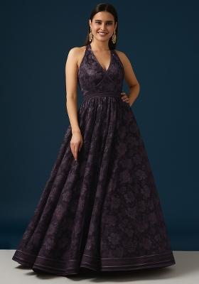 Purple Net Embroidered Fusion Set