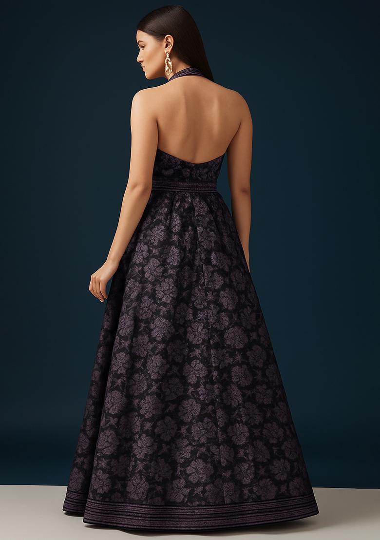 Purple Net Embroidered Fusion Set - Indya