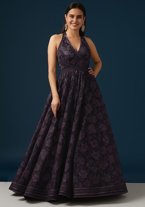 Purple Net Embroidered Fusion Set