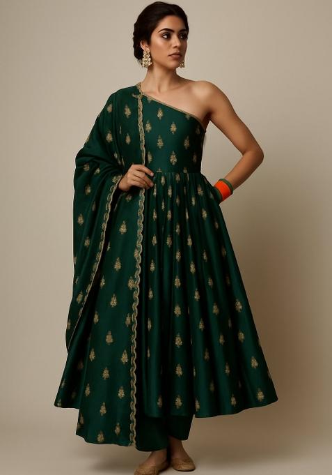 Green Silk Embroidered Kurta Set