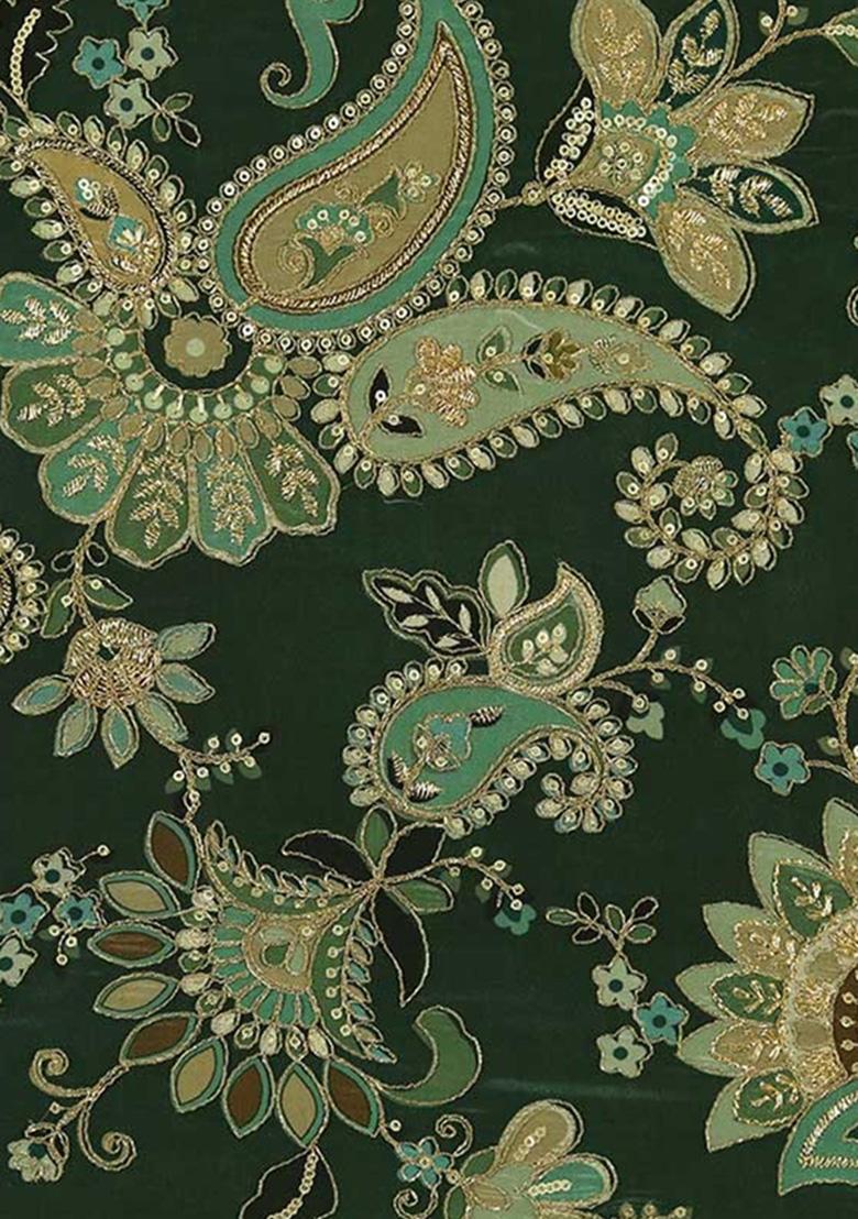 Green Crepe Embroidered Fusion Set - Indya