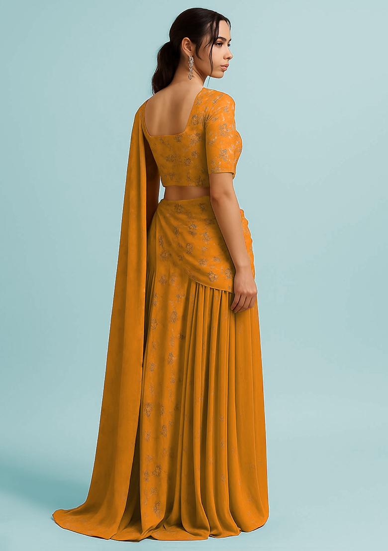 Pink Floral Print Georgette Fusion Set - Indya