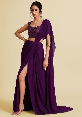 Peach Floral Print Georgette Fusion Set