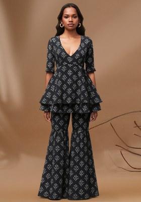 Black Floral Print Cotton Fusion Set