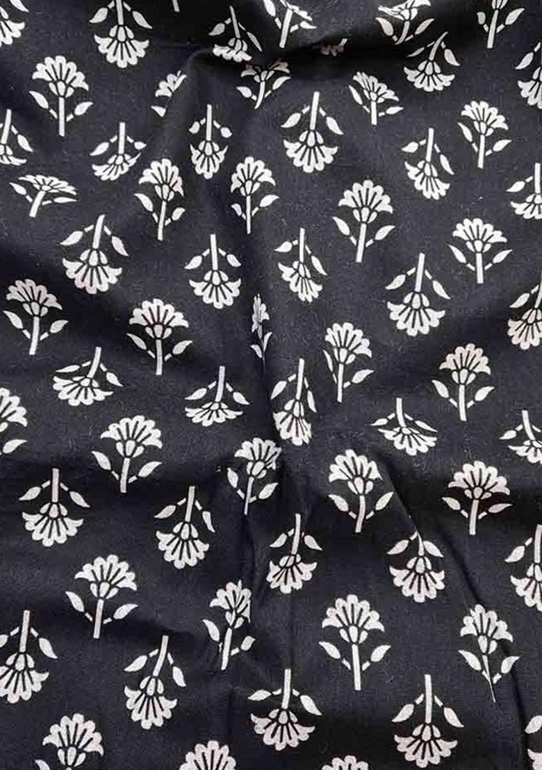 Black Floral Print Cotton Fusion Set - Indya