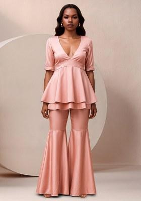 Pink Solid Cotton Fusion Set