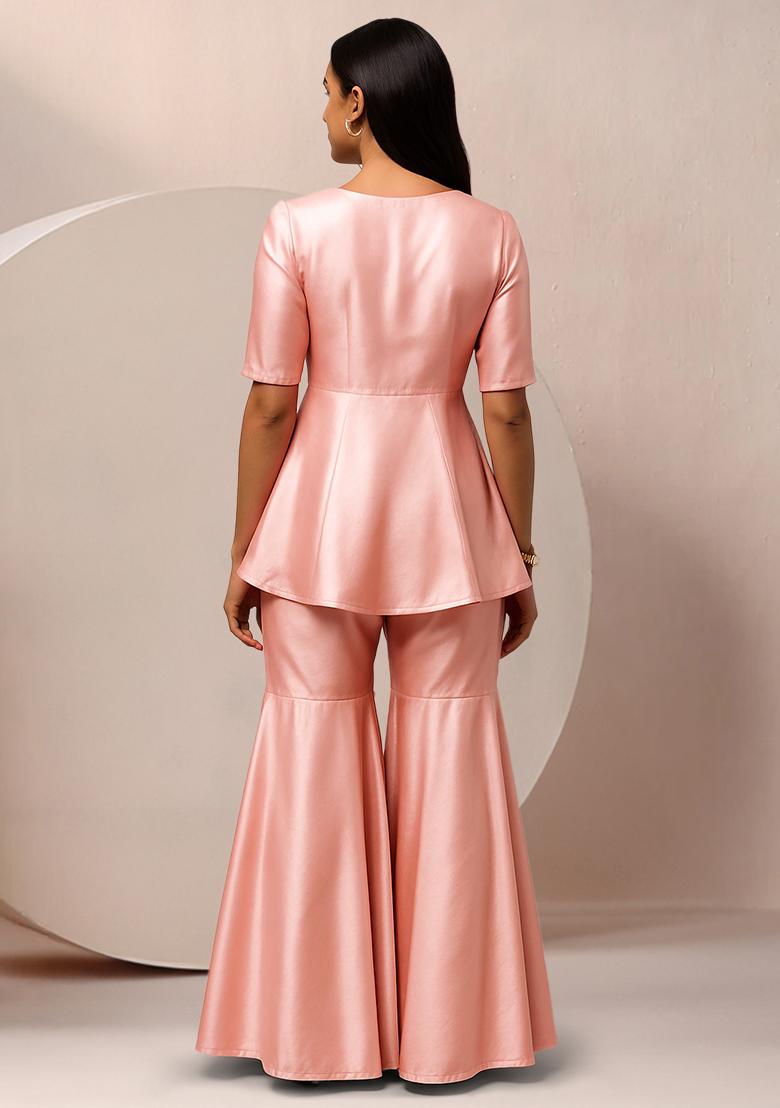 Pink Solid Cotton Fusion Set - Indya