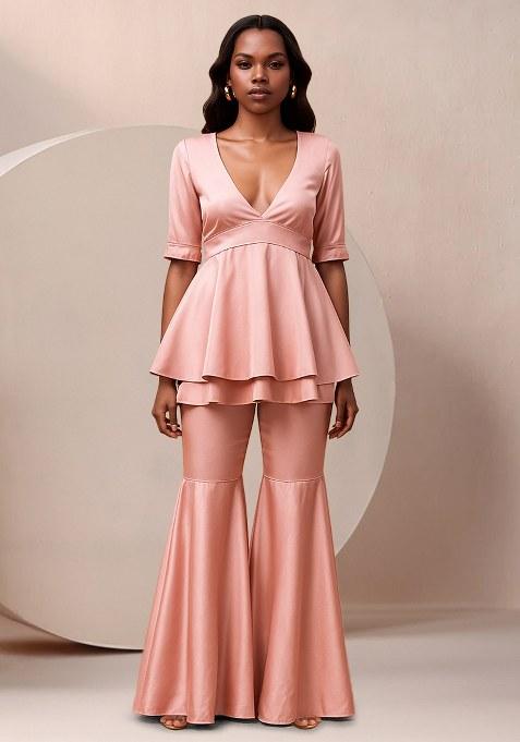 Pink Solid Cotton Fusion Set