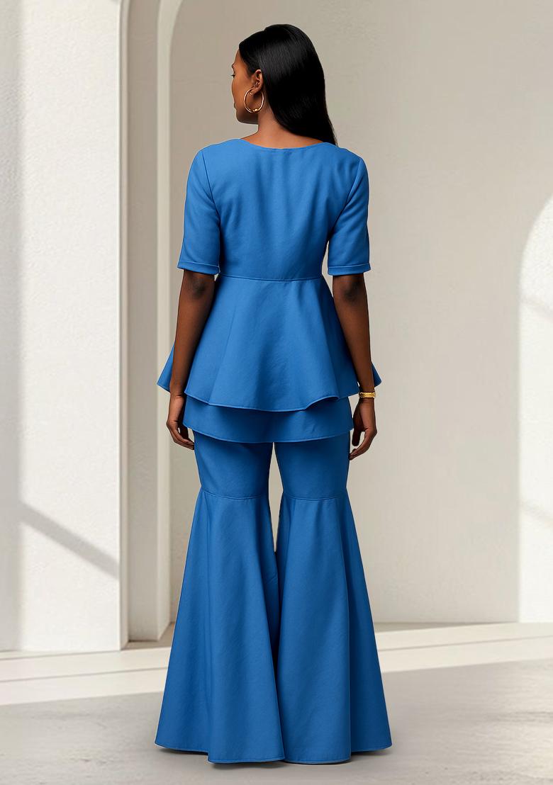 Blue Solid Cotton Fusion Set - Indya