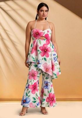 Multi Color Floral Print Cotton Fusion Set