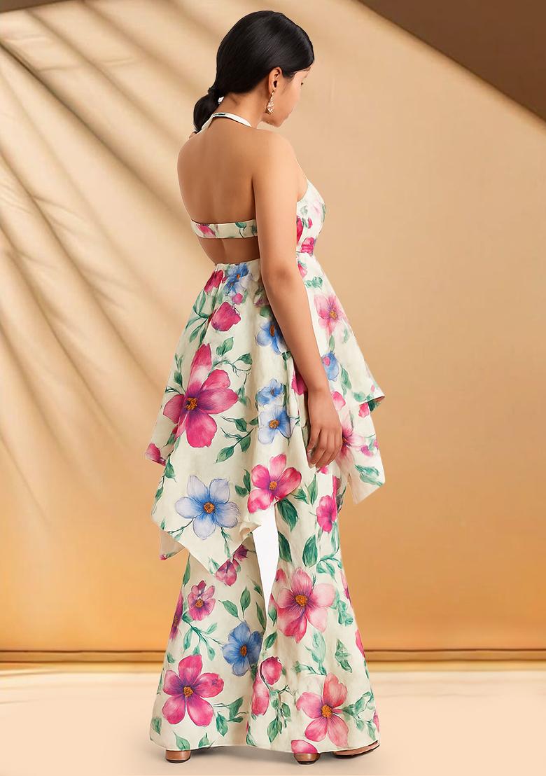 Multi Color Floral Print Cotton Fusion Set - Indya