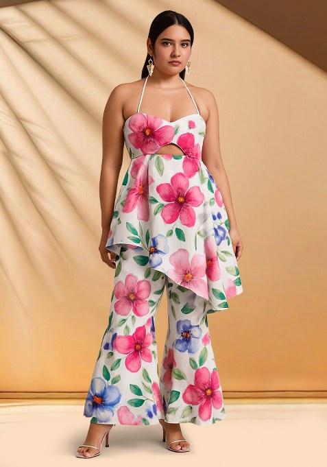 Multi Color Floral Print Cotton Fusion Set