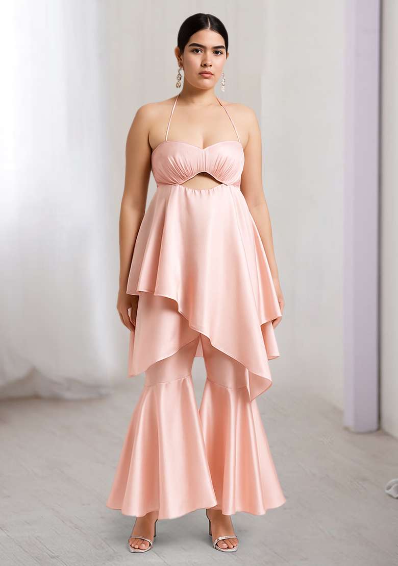 Pink Solid Cotton Fusion Set - Indya