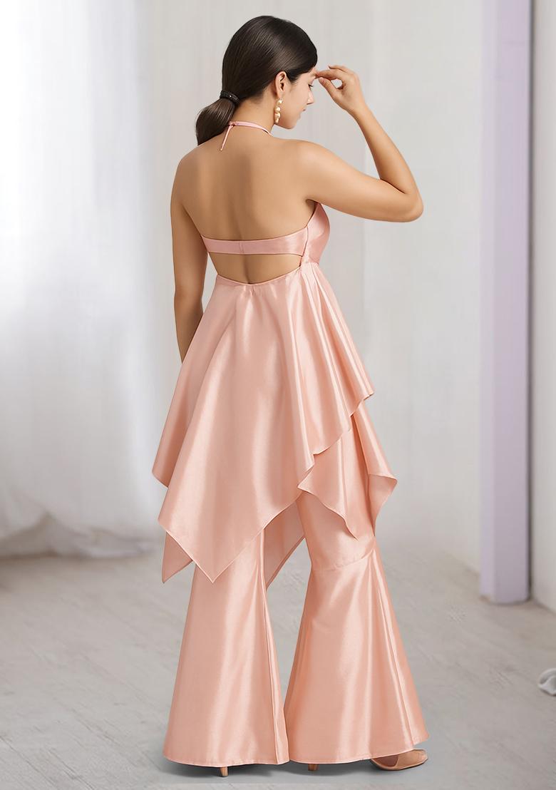 Pink Solid Cotton Fusion Set - Indya