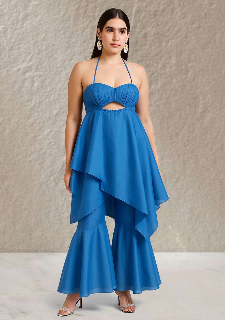 Blue Solid Cotton Fusion Set - Indya