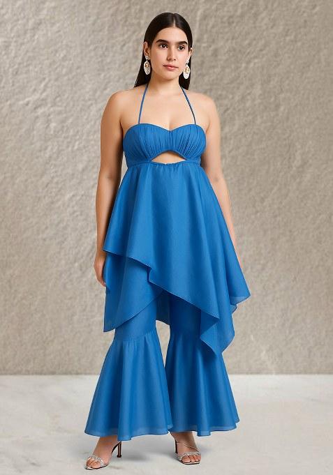 Blue Solid Cotton Fusion Set