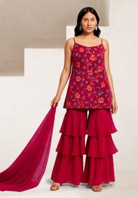 Pink Floral Print Crepe Kurta Set