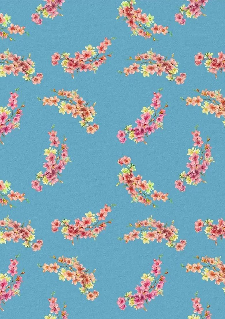 Sky Blue Floral Printed Crepe Kurta Set - Indya