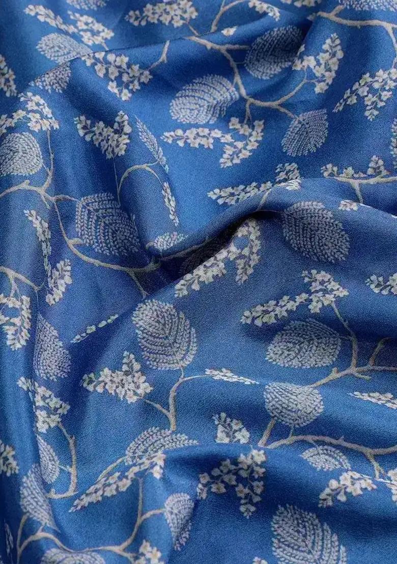 Blue Floral Printed Crepe Kurta Set - Indya