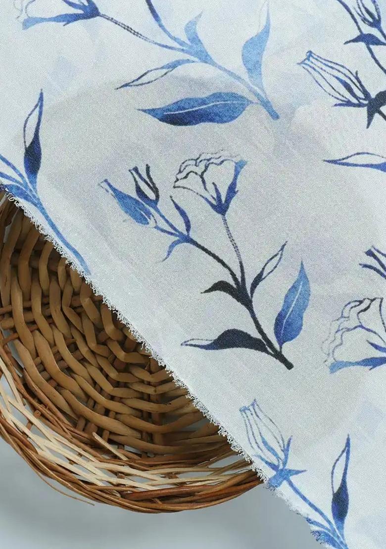 Sky Blue Floral Printed Crepe Kurta Set - Indya