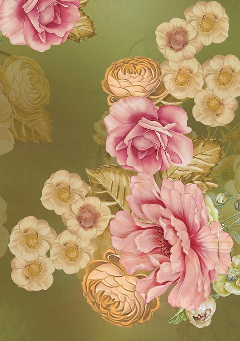 Sage Green Silk Floral Printed Anarkali Set - Indya