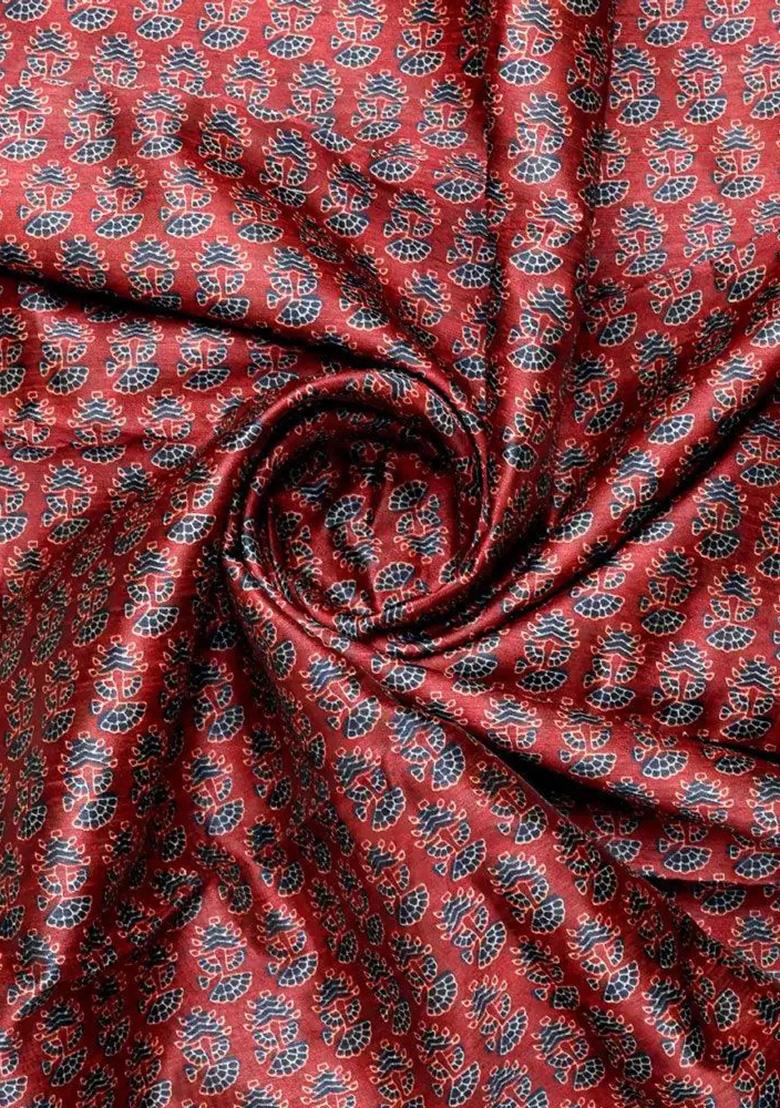 Maroon Floral Printed Silk Kurta Set