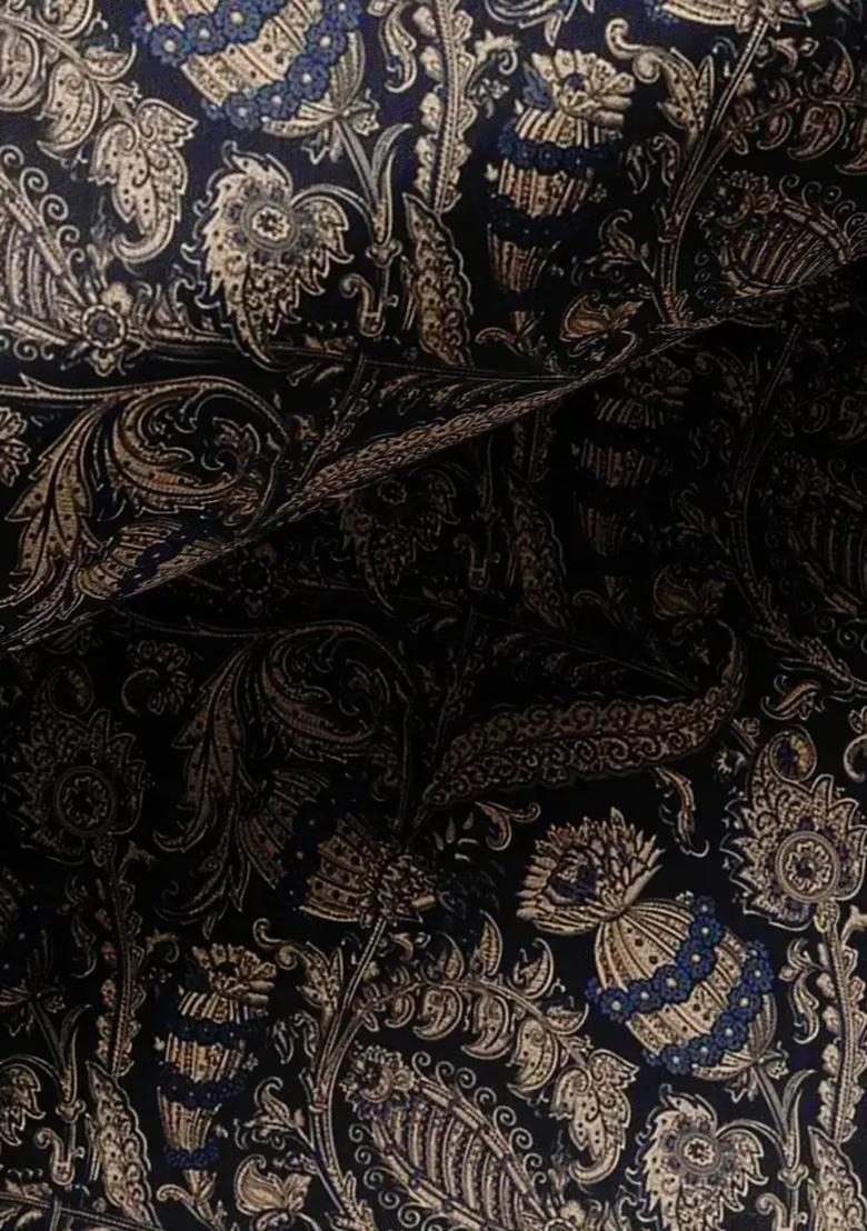 Dark Blue Paisley Printed Silk Kurta Set - Indya