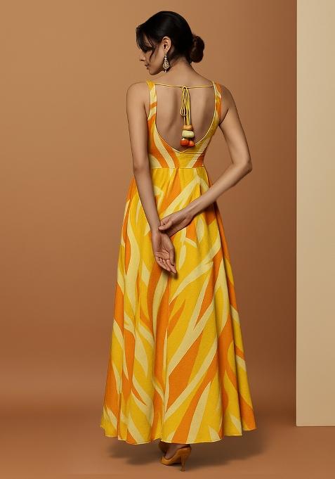 Yellow Printed Embroidered Georgette Anarkali Set