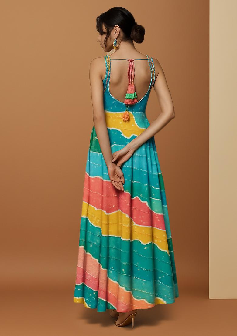 Multicolor Printed Embroidered Georgette Anarkali Set