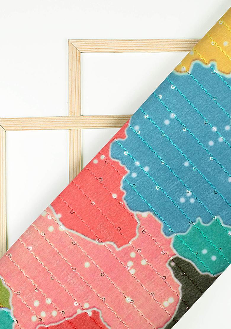 Multicolor Printed Embroidered Georgette Anarkali Set