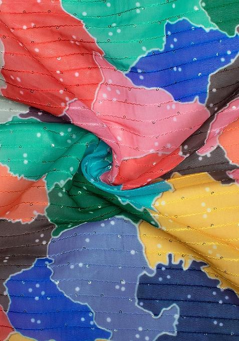 Multicolor Printed Embroidered Georgette Anarkali Set