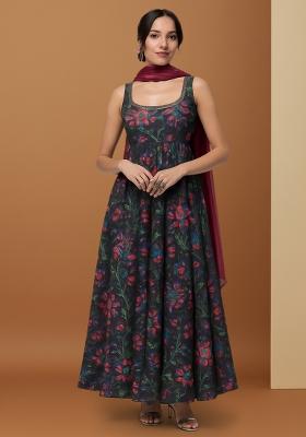 Black Printed Embroidered Georgette Anarkali Set