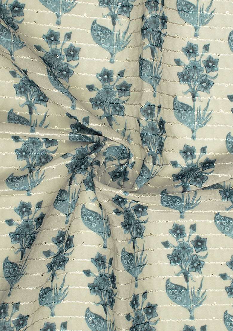 Beige Printed Embroidered Georgette Anarkali Set - Indya