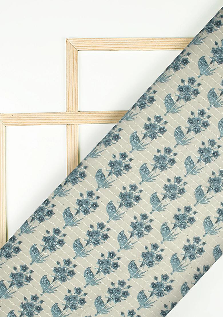 Beige Printed Embroidered Georgette Anarkali Set - Indya