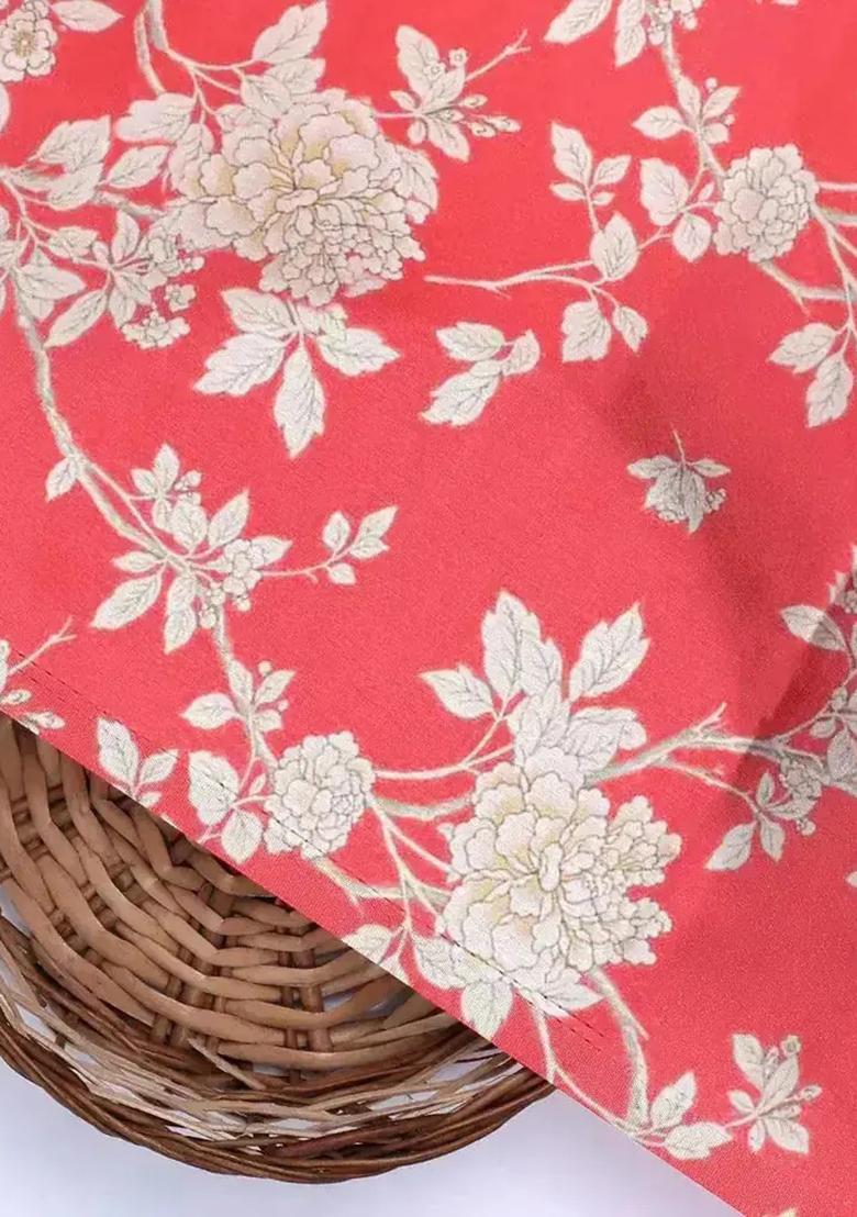 Peach Satin Floral Printed Kurta Set - Indya