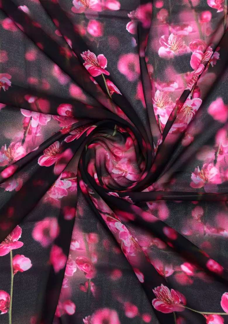 Black And Pink Georgette Fusion Set with Floral Printed for Diwali | Wedding & Festive Wear - Indya