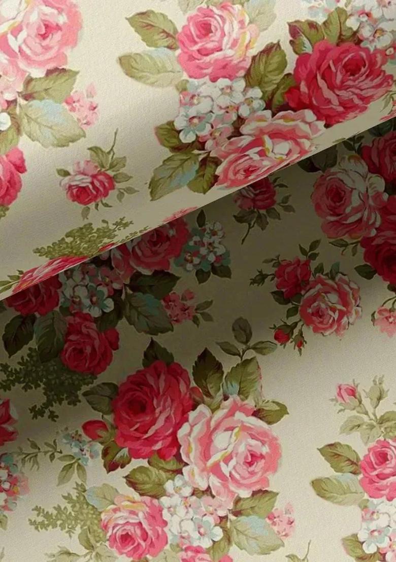 Cream Floral Printed Crepe Fusion Set - Indya