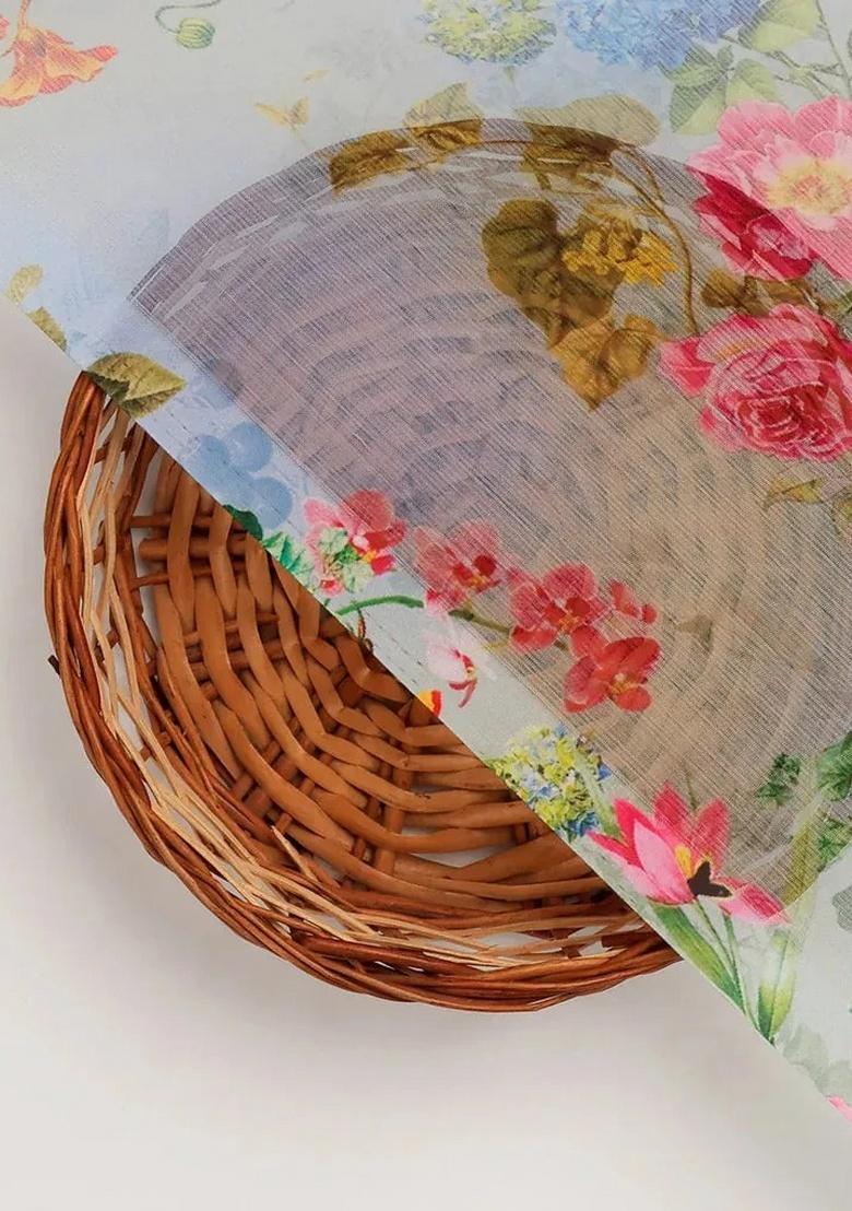 Light Blue Chiffon Floral Printed Kurta Set - Indya