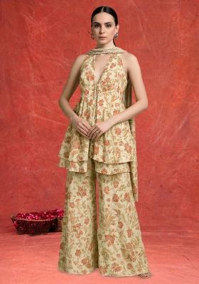 Beige Chiffon Floral Printed Kurta Set