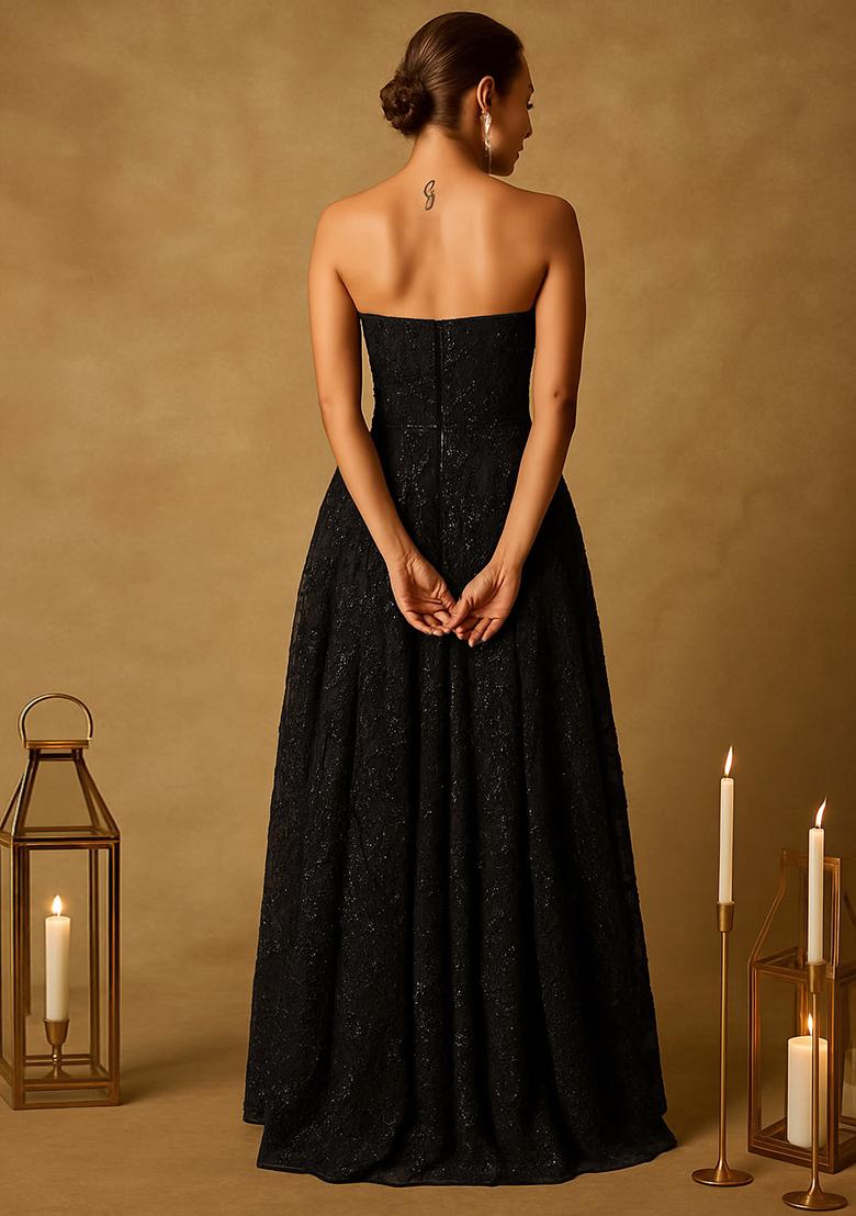Black Georgette Embellished Gown - Indya