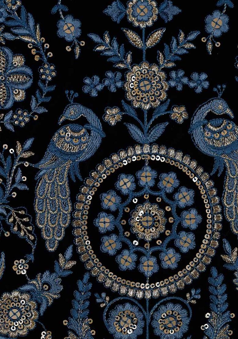 Dark Blue Georgette Embroidered Gown - Indya