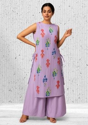 Lavender Crepe Floral Printed Kurta Set