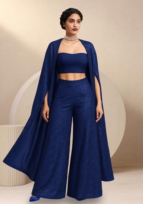 Royal Blue Sequins Embroidery Net Kurta Set