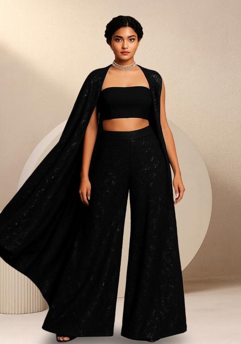 Black Sequins Embroidery Net Plazzo Set