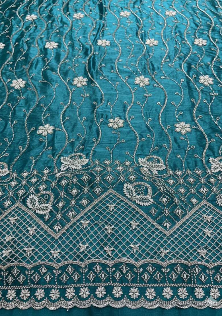 Teal Embroidered Net Anarkali Set - Indya