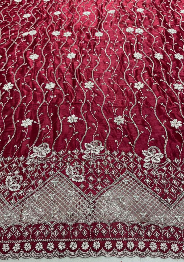 Red Embroidered Net Anarkali Set - Indya