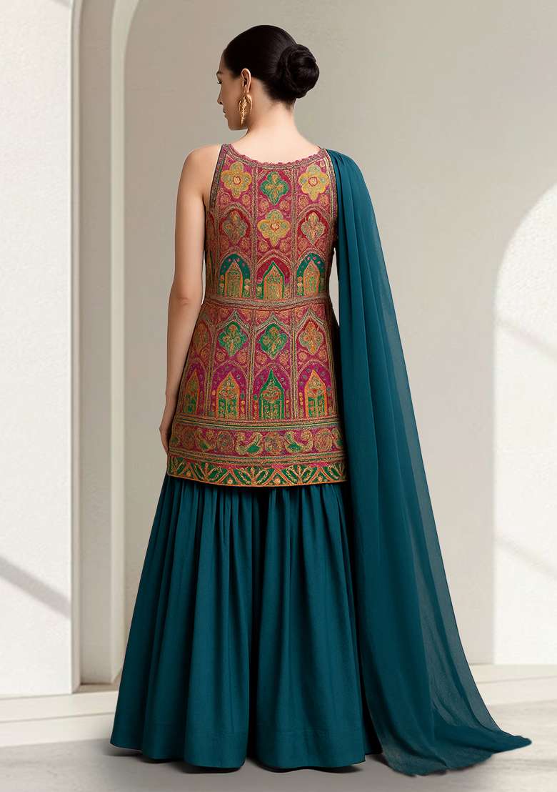 Multicolor Figure Print Crepe Sharara Set - Indya