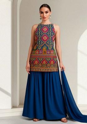 Multicolor Figure Print Crepe Sharara Set