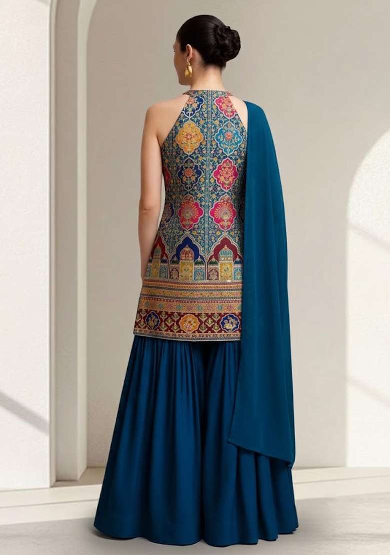 Multicolor Figure Print Crepe Sharara Set - Indya